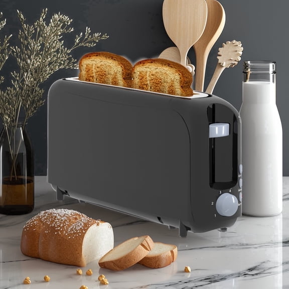 Slim 2-Slice Toaster, 10" Long Slot,6 Shade Settings with Cancel, Reheat & Defrost, Auto Shut off, Removable Crumb Tray，Black