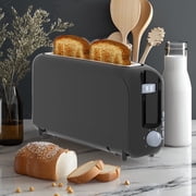 Slim 2-Slice Toaster, 10" Long Slot,6 Shade Settings with Cancel, Reheat & Defrost, Auto Shut off, Removable Crumb Tray Black