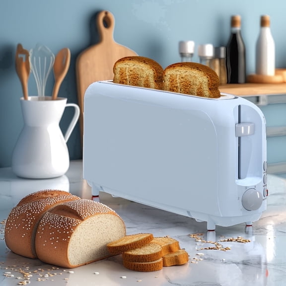 Slim 2-Slice Toaster, 10" Long Slot,6 Shade Settings with Cancel, Reheat & Defrost, Auto Shut off, Removable Crumb Tray,Blue