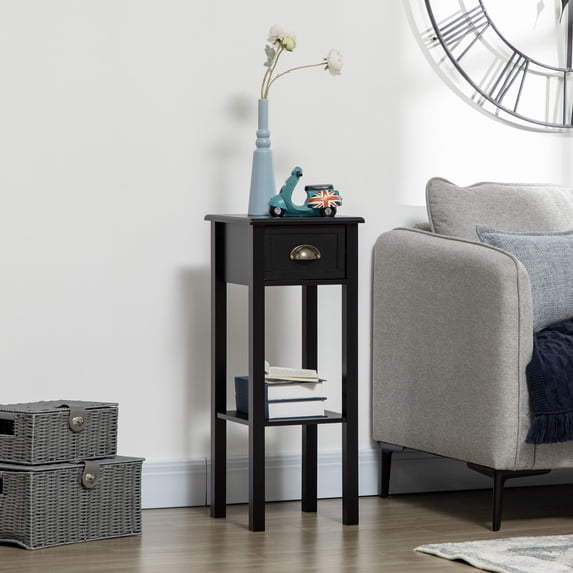 Slim 2-Tier Side Table with Drawer and Shelf for Small Spaces, 29 Inch ...