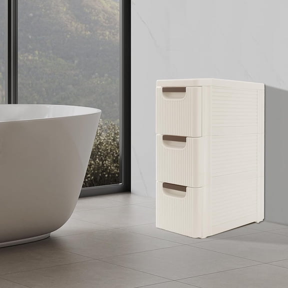 Slim 3 Drawer Storage Cart on Wheels, Narrow Rolling Organizer Cart for Small Spaces, 7.5" Wide Plastic Utility Cart with Raised Edge Top and Removable Drawers, Mobile Trolley for Bedroom Bathroom