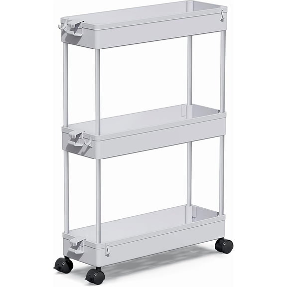 "Slim 3-Tier Rolling Storage Cart, Mobile Shelving Unit for Kitchen, Office, Bathroom & Laundry, Multi-Purpose Organizer for Narrow Spaces, Gray"