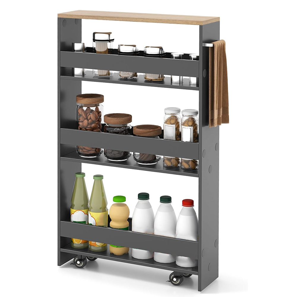 Chariot De Rangement 4 Étagères Powerking – Roulant, Multifonction, Noir – Pour Cuisine, Salle De Bain, Bureau