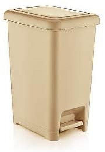 Slim 4-gallon Step on Trash Can with Lid. – Space Savor Trash Can, Good for Dorm Room, Kitchen, Bathroom, or Office, Keeps the Room Neat and Clean. Beige Color. By Superio.