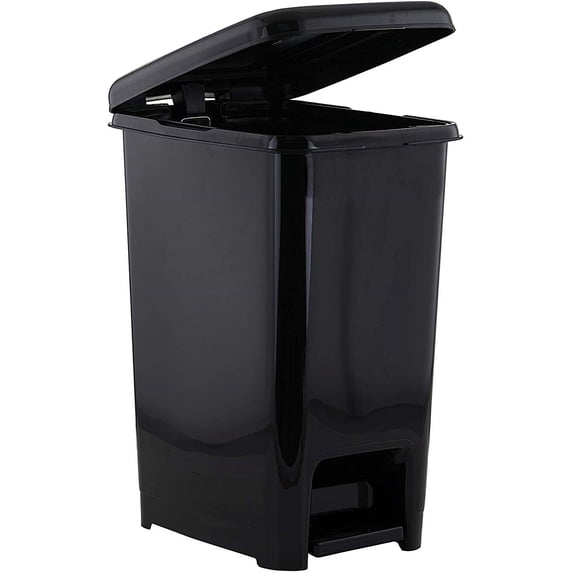 Slim 4-gallon Step on Trash Can with Lid. – Space Savor Trash Can, Good for Dorm Room, Kitchen, Bathroom, or Office, Keeps the Room Neat and Clean. Black Color. By Superio.
