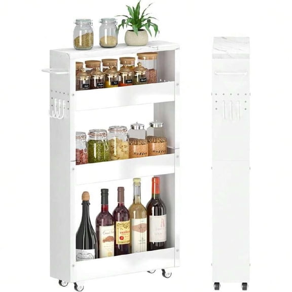 Slim 5-Inch Wide 3-Tier Rolling Storage Cart with Handle, For Narrow Spaces in Kitchen & Bathroom. Perfect Gift For 2026.