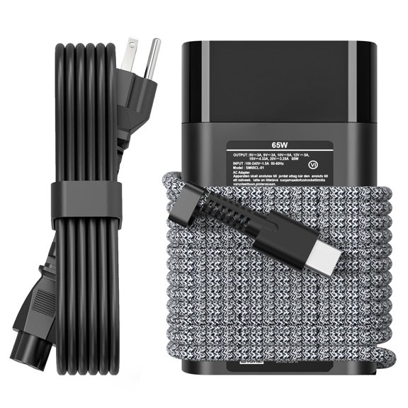 Slim 65W USB C Laptop Charger for HP Spectre X360, Chromebook, Envy, EliteBook x360, Elite x2, Pavilion, Omnibook, ProBook, ZBook, Travel AC Power Adapter Cord Supply