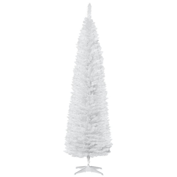 Slim 7ft Artificial Pencil Christmas Tree with 499 Realistic Branch Tips, Unlit White PVC Tree for Small Spaces, Easy Assembly and Storage