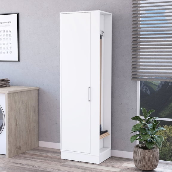 Slim Adaptable White Storage | Store Cleaning Goods, Keep Brooms in Order