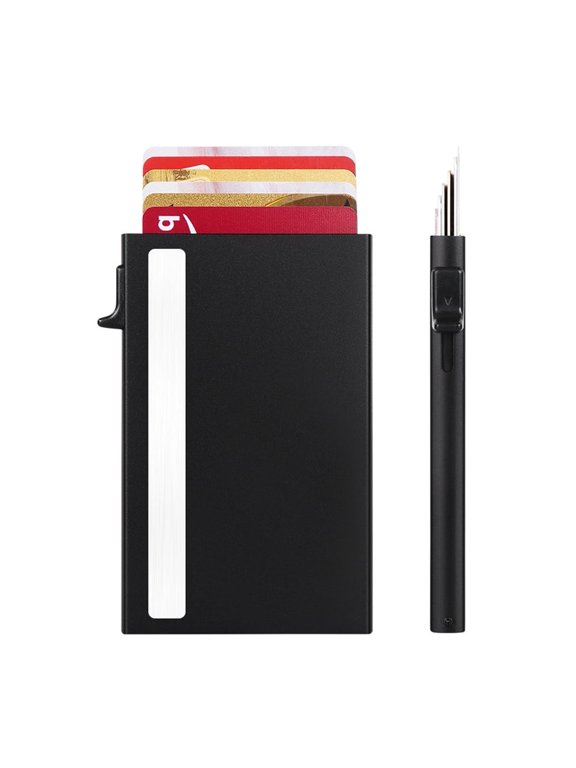 Slim Aluminum Card Holder for Men Women,Minimalist Pop Up Card Case with Anti Theft RFID Blocking Credit Card Box-Metal Card Cases Holds 6 CardsRFID Protected Card Wallet
