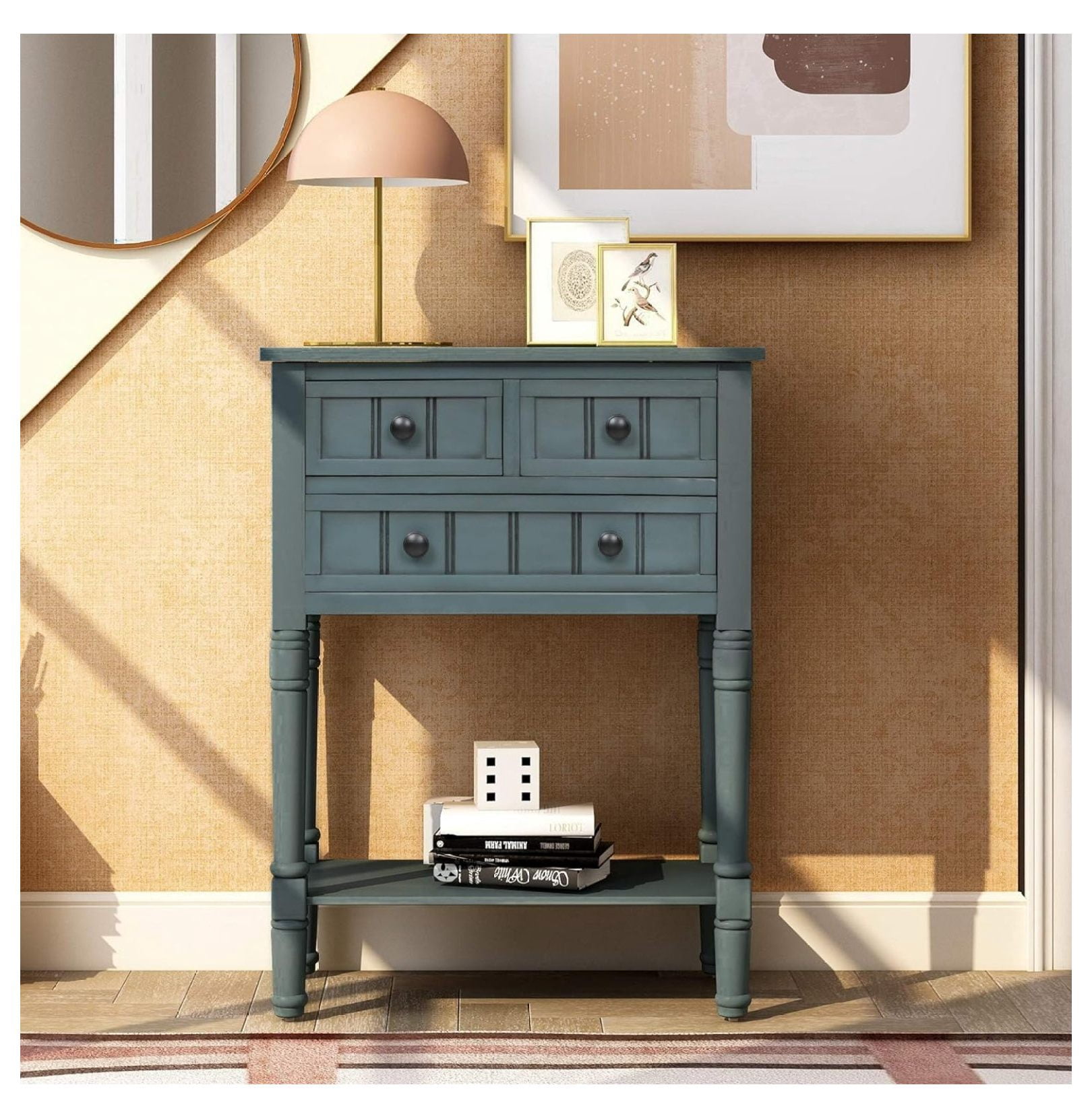 Slim Antique Entry Console Table with Drawers & Bottom Open Shelf ...