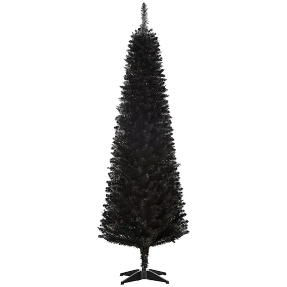 Slim Artificial Pencil Christmas Tree 6Ft with 390 Realistic Branch Tips, Black Plastic Unlit Xmas Tree for Small Spaces
