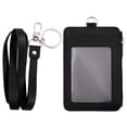 thumbnail image 1 of Slim Badge Holder Wallet, PU Leather Vertical Name Card Holder with 1 Key Ring, 1 ID Window, 4 Card Slots, 1 Side Zipper Pocket and 1 18.8" PU Neck Lanyard/Strap-Black, 1 of 7