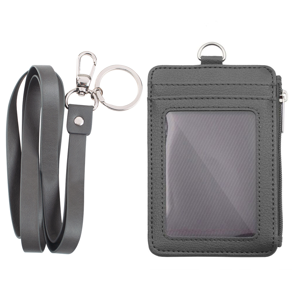Slim Badge Holder Wallet, PU Leather Vertical Name Card Holder