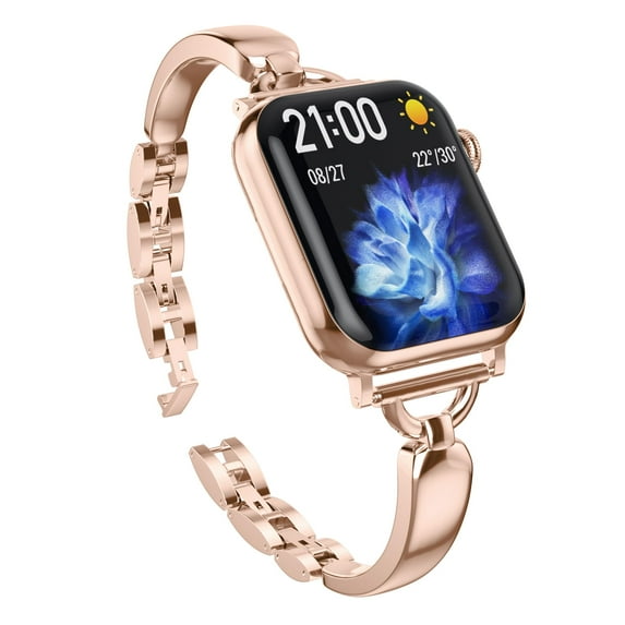Slim Band Compatible with Apple Watch 38mm 40mm 41mm iWatch Series 9 8 7 6 5 4 3 2 1 SE, Women Adjustable Replacement Bracelet, Jewelry Metal Strap,Rosegold