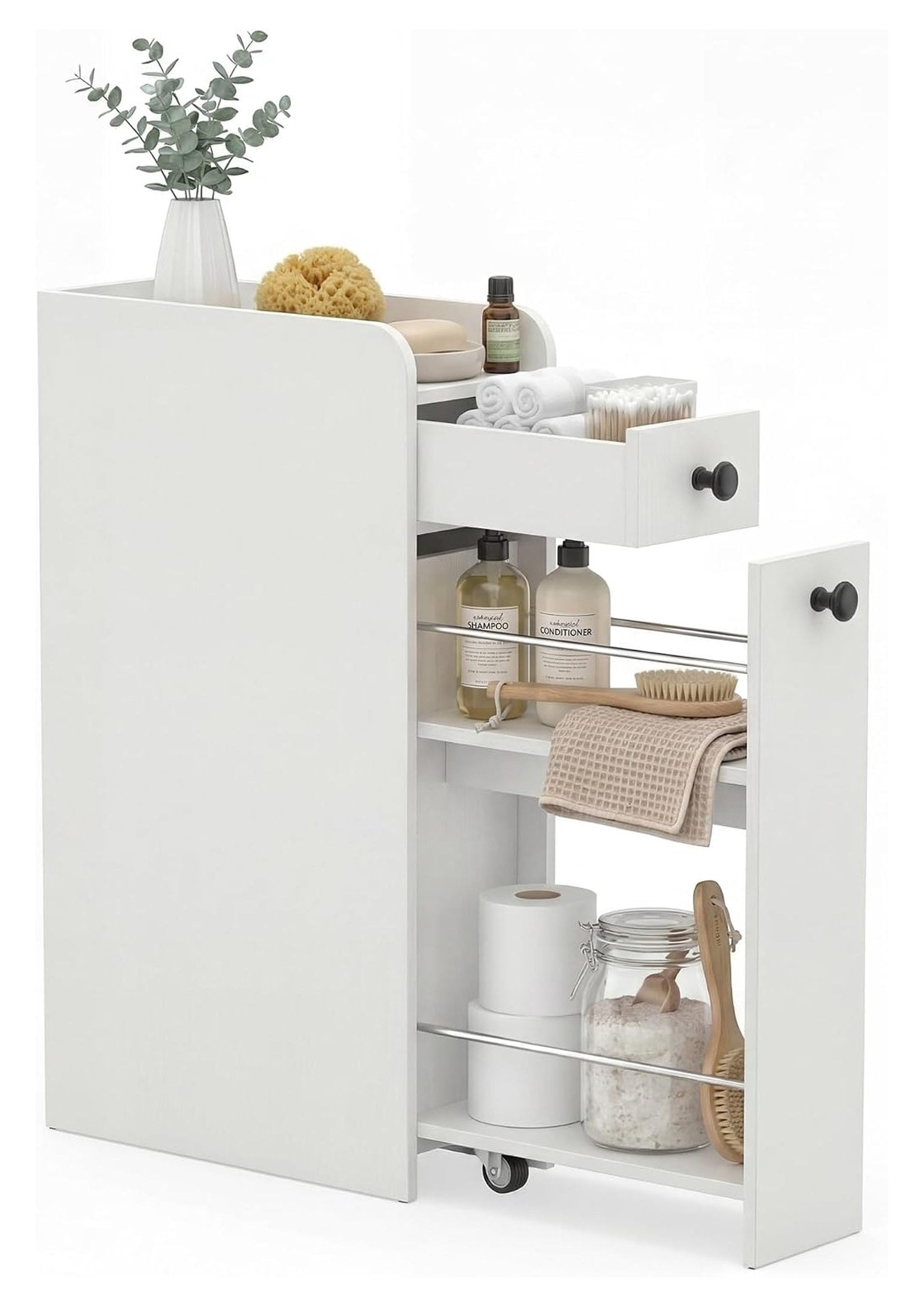 Compact Draws Slim Bathroom Cabinet 7 Inch Narrow, Compact Organizer with Slide ...