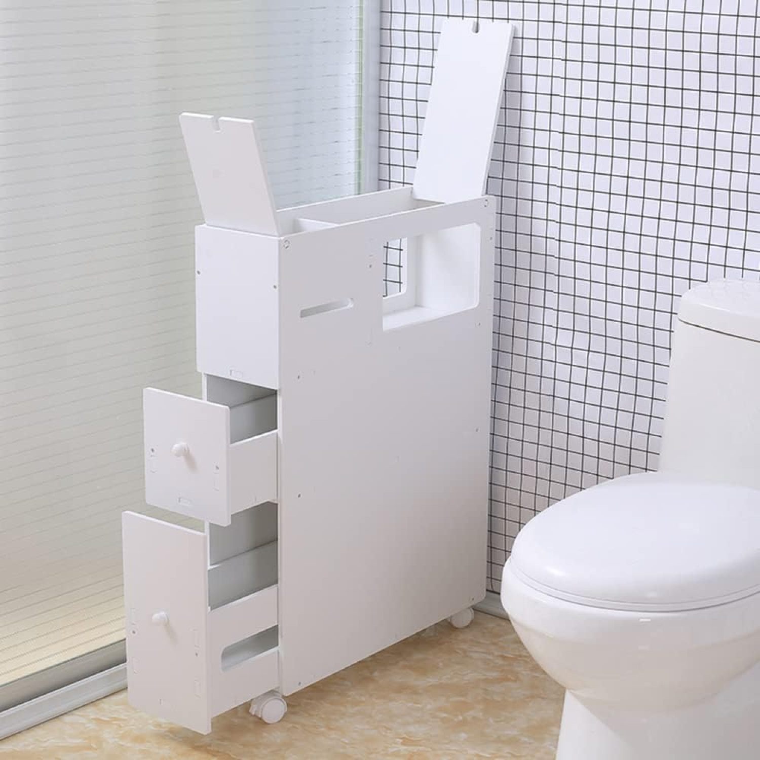 Slim Bathroom with Wheels, Free Standing Storage with