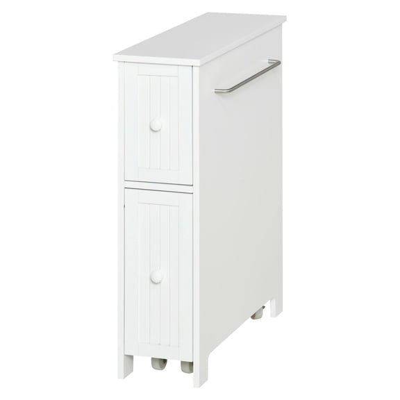 Slim Bathroom Cabinet with Drawers & Wheels - Freestanding Storage Organizer, Toilet Paper Holder, Towel Rack - 7x20.5x24.75 Inch, White