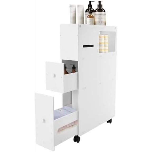 Slim Bathroom Storage Cabinet 3 Layer Narrow Cupboard with Drawers Corner Floor Storage Freestanding Organizer with Wheels for Bathroom Kitchen Room 2 0x6.3x29.5inch$$Home Decor, Kitchen, & Other