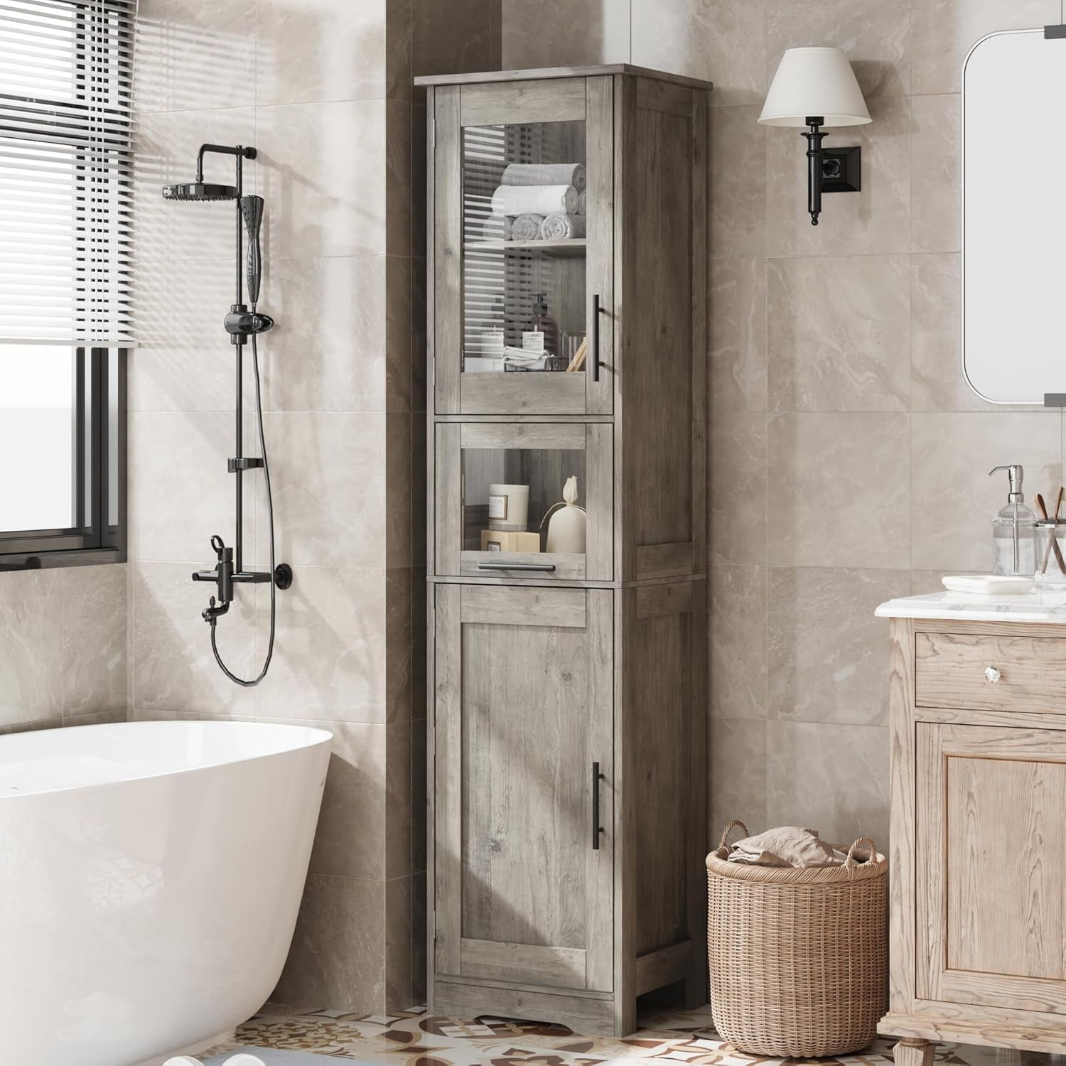 Slim Bathroom Storage Cabinet, 67" Tall Cabinet with Doors and Shelves ...
