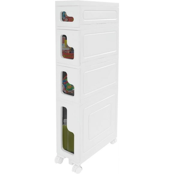 Slim Bathroom Storage Cabinet, Narrow Movable Bathroom Floor Cabinet for Small Space Toilet Laundry Room Kitchen (15.7 * 6.3 * 38.2in)