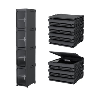 Slim Bathroom Storage Cabinet, Narrow Tall Cabinet with Doors and Wheels, 4-Tier Adjustable Shelves, Foldable Storage for Small Spaces Black 4T