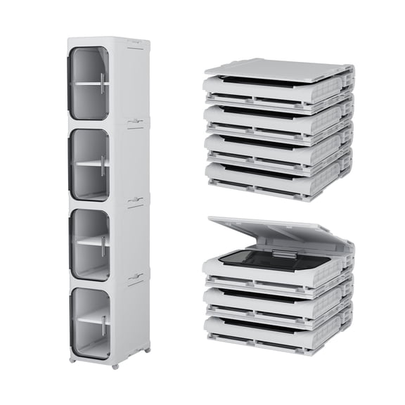 Slim Bathroom Storage Cabinet, Narrow Tall Cabinet with Doors and Wheels, 4-Tier Adjustable Shelves, Foldable Storage for Small Spaces White 4T