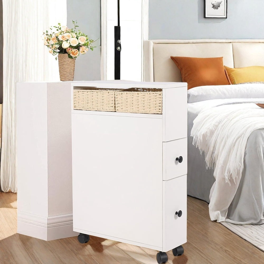 Slim Bathroom Storage Cabinet with Wheels, 6" Wide Free-Standing ...
