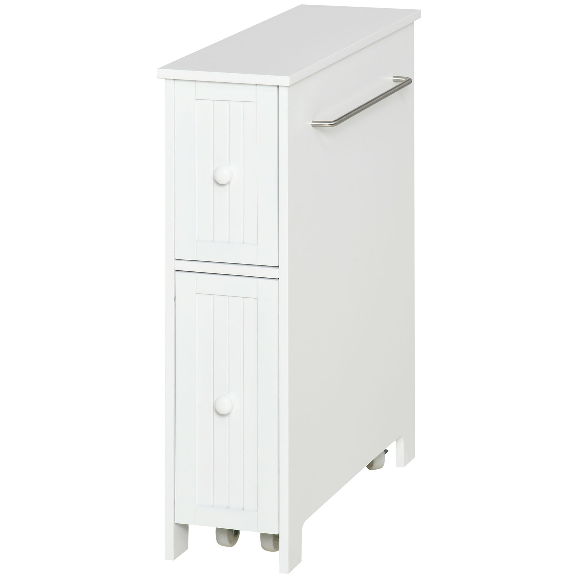 White Slim Freestanding Bathroom Cabinet with Drawers and Towel Rack