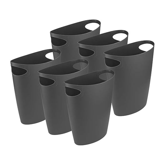 Slim Bathroom Trash Can 2 Gallon Plastic Small Compact Waste Basket for Bedroom, Dorm, Under Office Desk, Narrow Portable RV Dustbin, 6 Grey