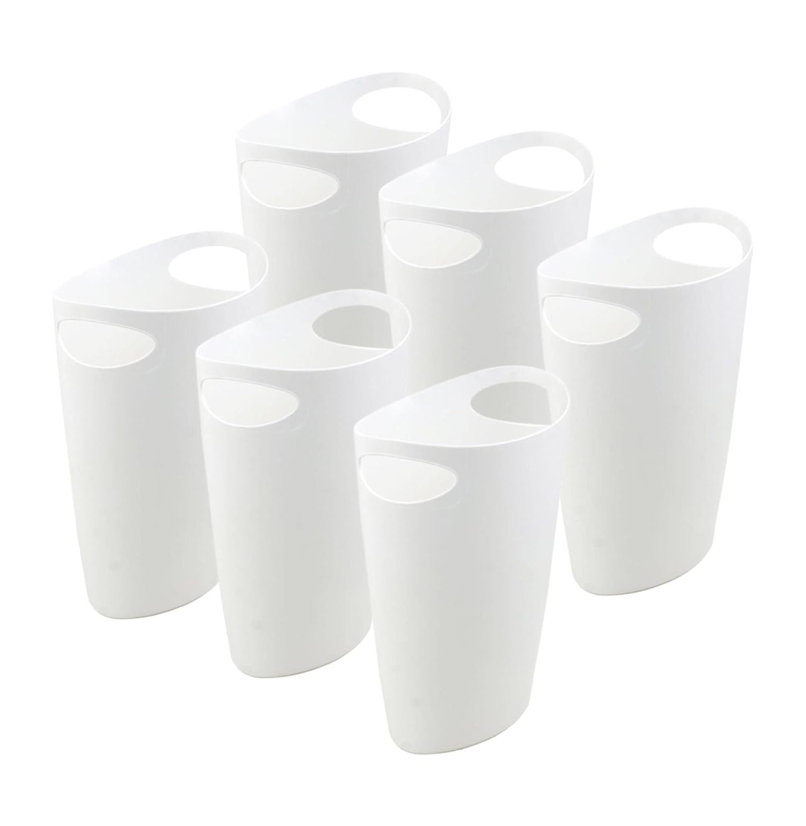 Slim Bathroom Trash Can 2 Gallon Plastic Small Compact Waste Basket for Bedroom, Dorm, Under Office Desk, Narrow Portable RV Dustbin, 6 White 6 Pack