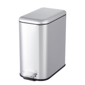 Slim Bathroom Trash Can with Lid Soft Close, 12 Liter/3.2 Gallon Stainless Steel Small Garbage Can with Removable Inner Bucket, Step Pedal, Slim Wastebasket for Toilet, Office, Bedroom