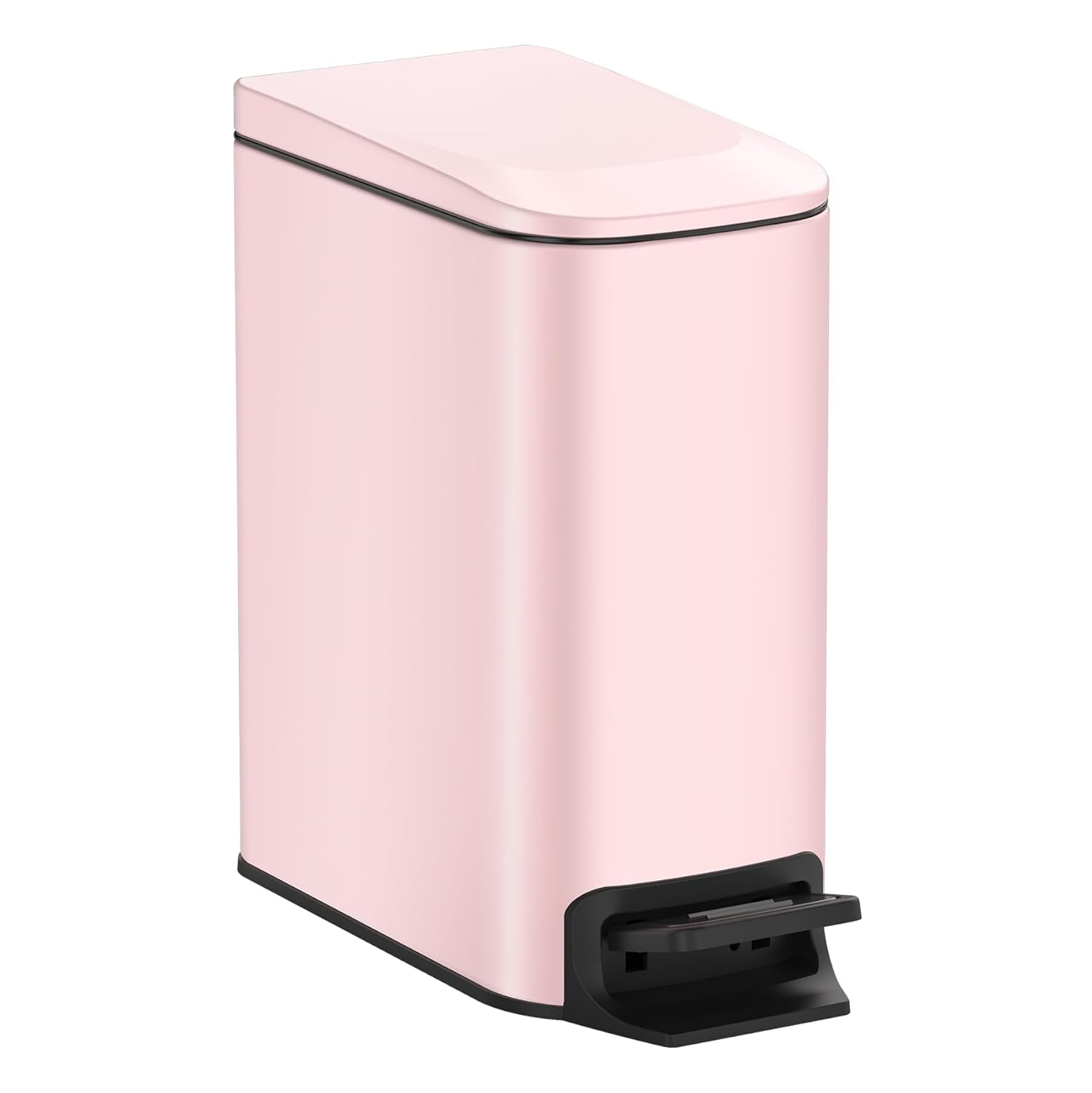 Pink Stainless Steel Slim Bathroom Trash Can with Soft Close Lid