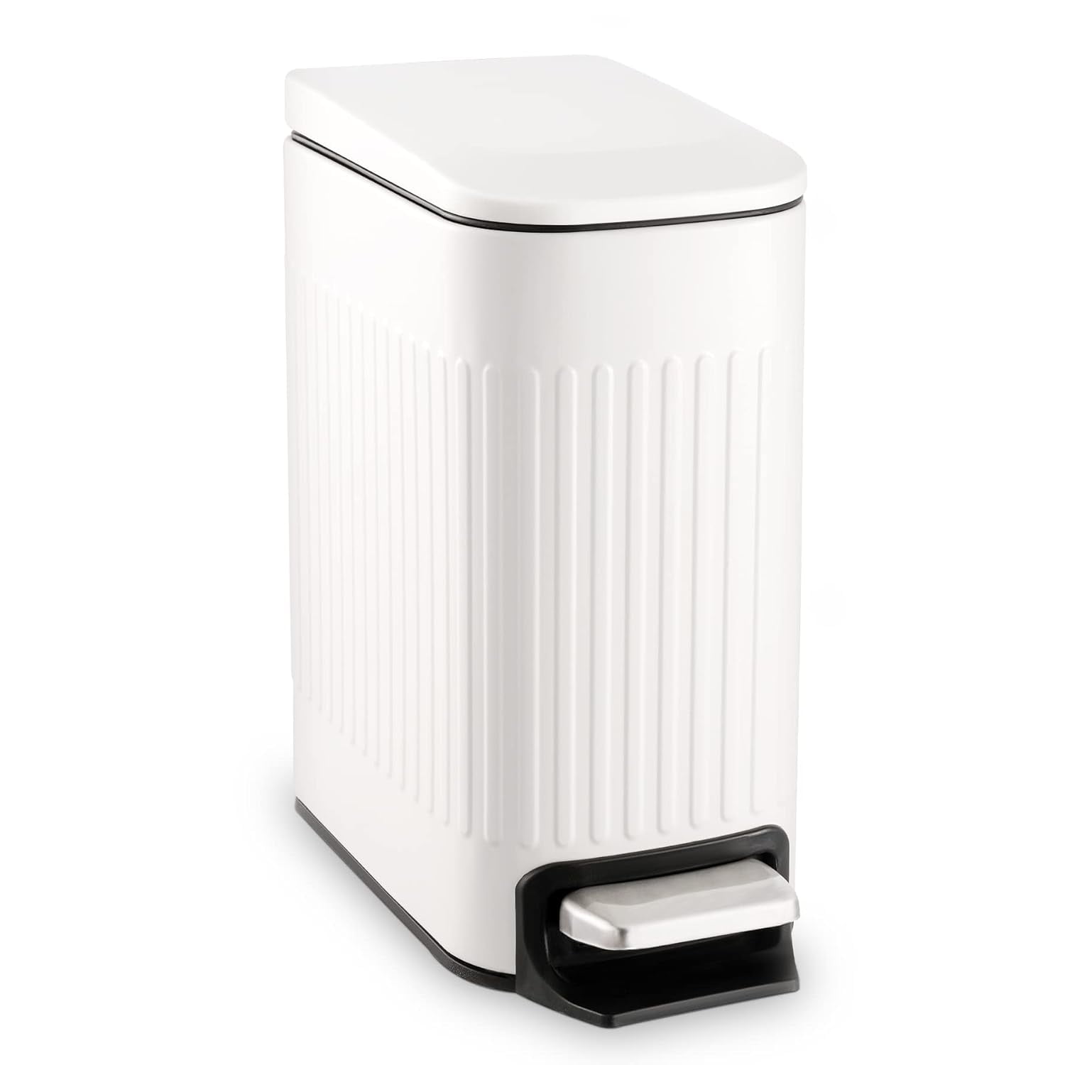 Slim Bathroom Trash Can with Lid Soft Close, 6 Liter/1.6 Gallon Stainless Steel Small Garbage ...