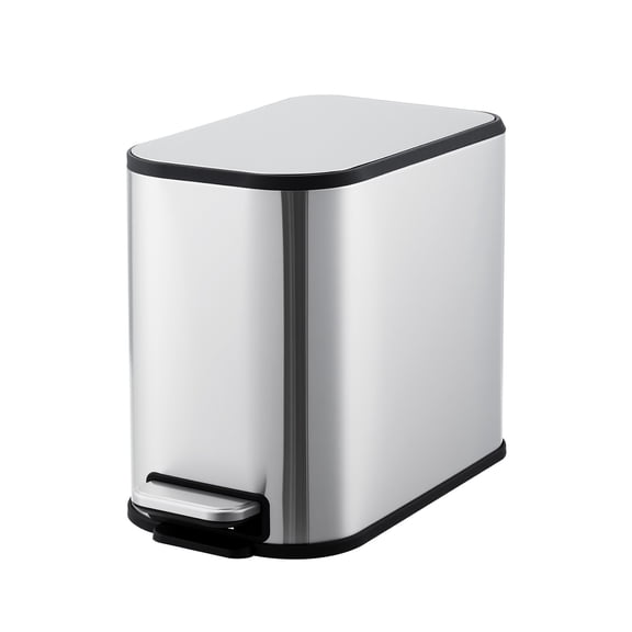 Slim Bathroom Trash Can with Lid Soft Close, Step Pedal, 5 Liter / 1.3 Gallon Stainless Steel Trash Bin, Small Garbage Cans for Bedroom, Office, Kitchen