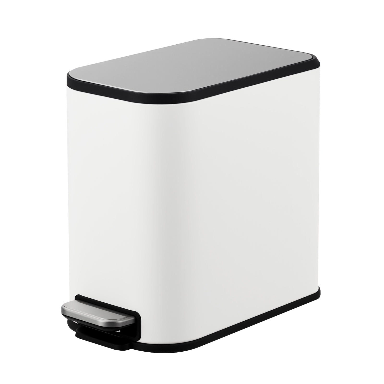 Slim Bathroom Trash Can with Lid Soft Close, Step Pedal, 8 Liter / 2.1 Gallon Stainless Steel Trash Bin, Small Garbage Cans for Bedroom, Office, Kitchen