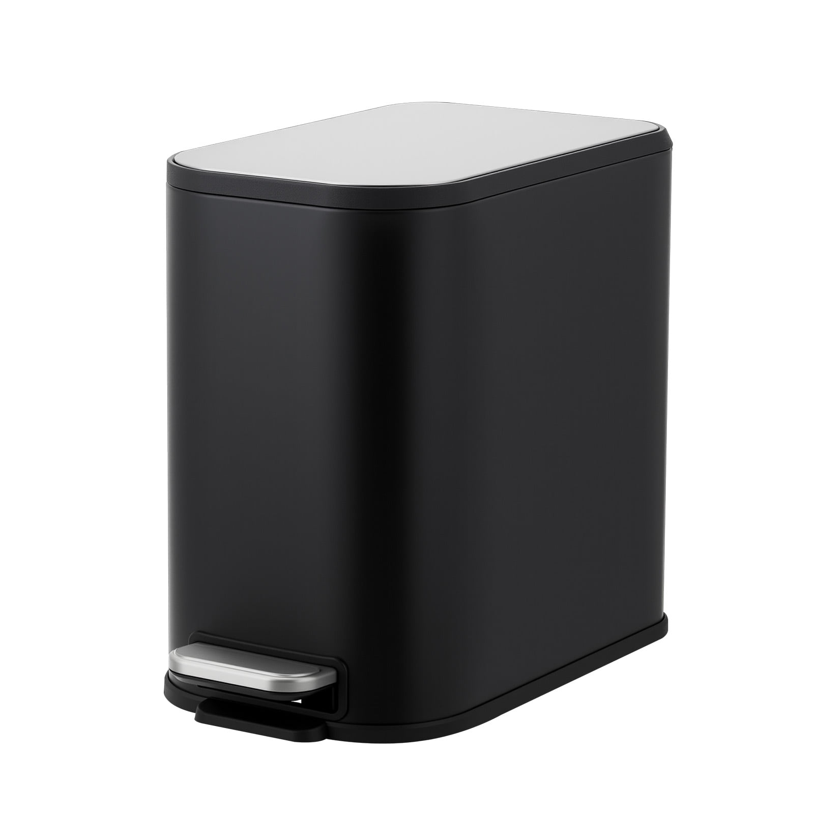Slim Bathroom Trash Can with Lid Soft Close, Step Pedal, 8 Liter / 2.1 Gallon Stainless Steel Trash Bin, Small Garbage Cans for Bedroom, Office, Kitchen