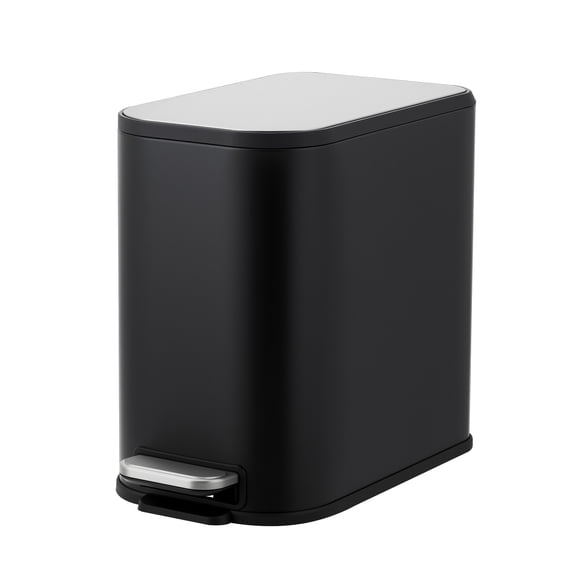 Slim Bathroom Trash Can with Lid Soft Close, Step Pedal, 8 Liter / 2.1 Gallon Stainless Steel Trash Bin, Small Garbage Cans for Bedroom, Office, Kitchen