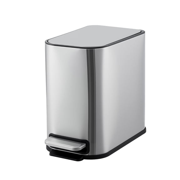 Slim Bathroom Trash Can with Lid Soft Close, Step Pedal, 8 Liter / 2.1 Gallon Stainless Steel Trash Bin, Small Garbage Cans for Bedroom, Office, Kitchen