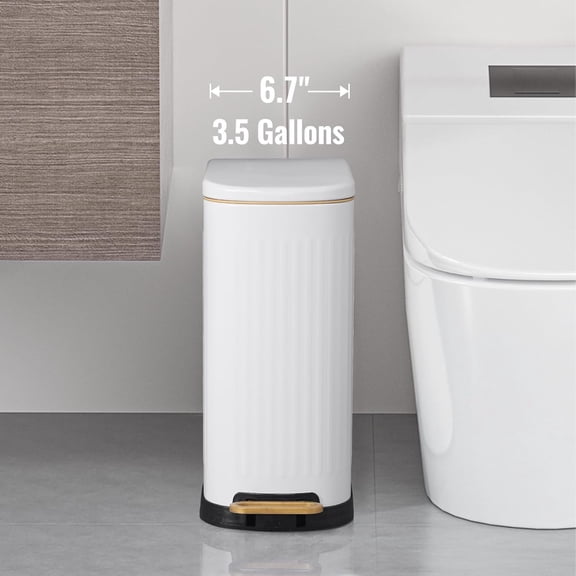 Slim Bathroom Trash Can with Soft Close Lid - Matt White, 3.5 Gallons
