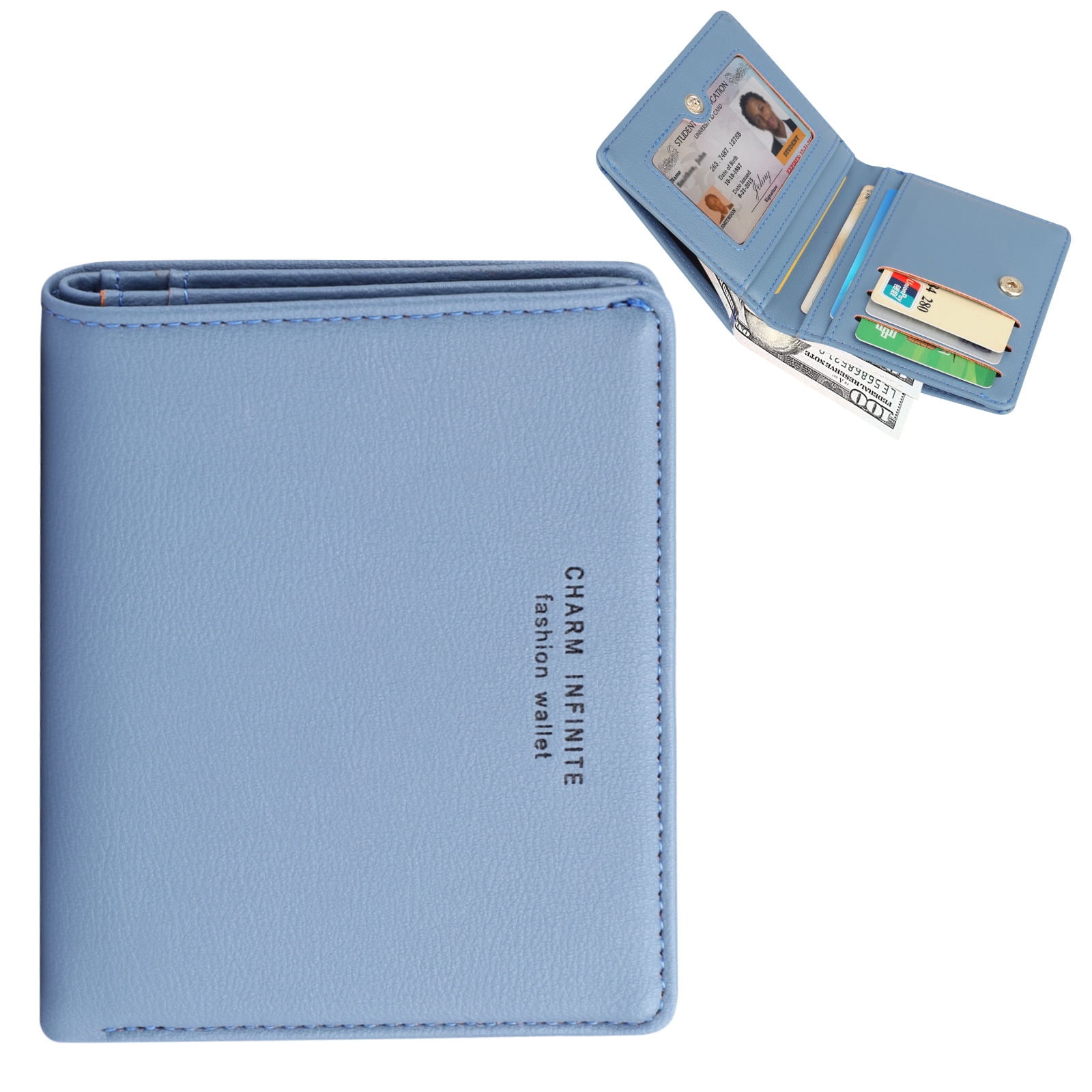 Blue Card Holder Keychain Wallet for Women/Men with ID Window Rfid Small  Bee Sli