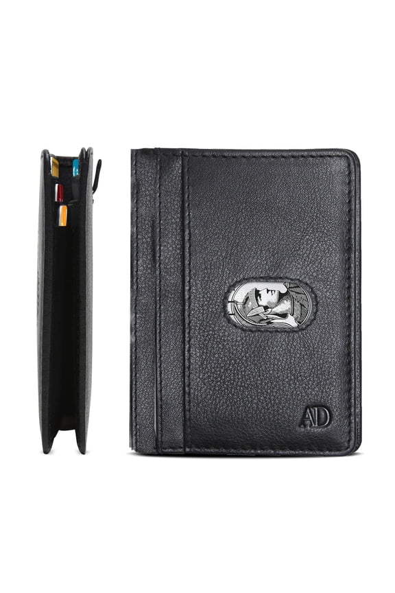 Slim Bifold Wallets For Men - Minimalist Leather Front Pocket RFID Card Holder Travel Thin Wallet With Pull Tab