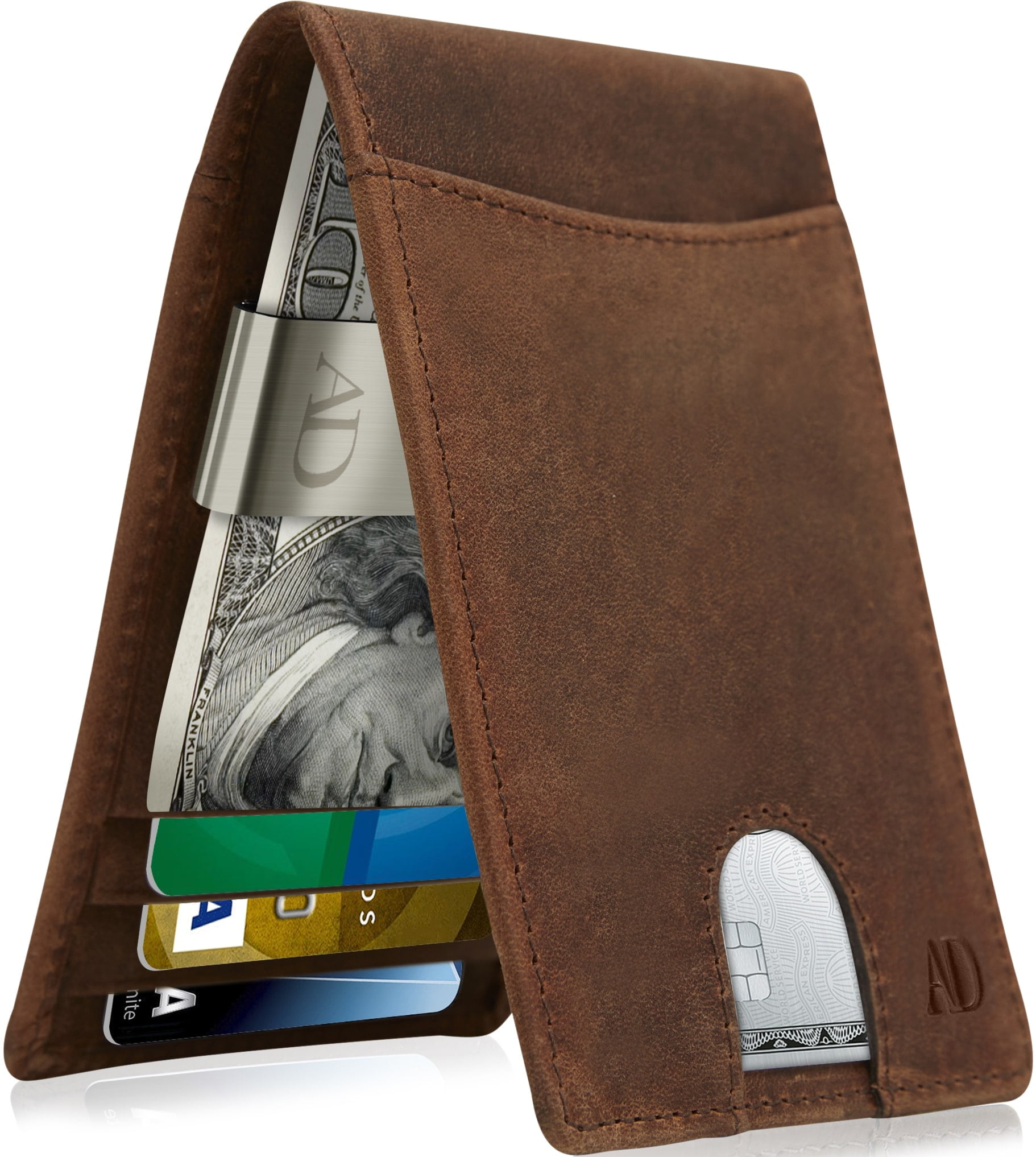 Mens Slim Bifold Wallet With Money Clip Rfid Blocking | Access Denied Brown Crazyhorse