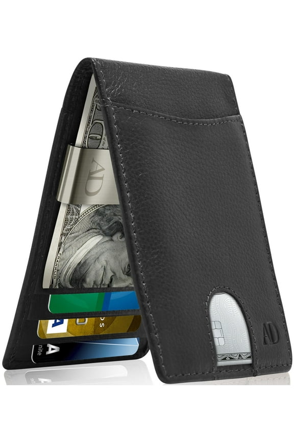 Slim Leather Wallet for Men – RFID Blocking Minimalist Front Pocket Wallet with Money Clip – Genuine Leather Bifold Card Holder – Gift-Ready