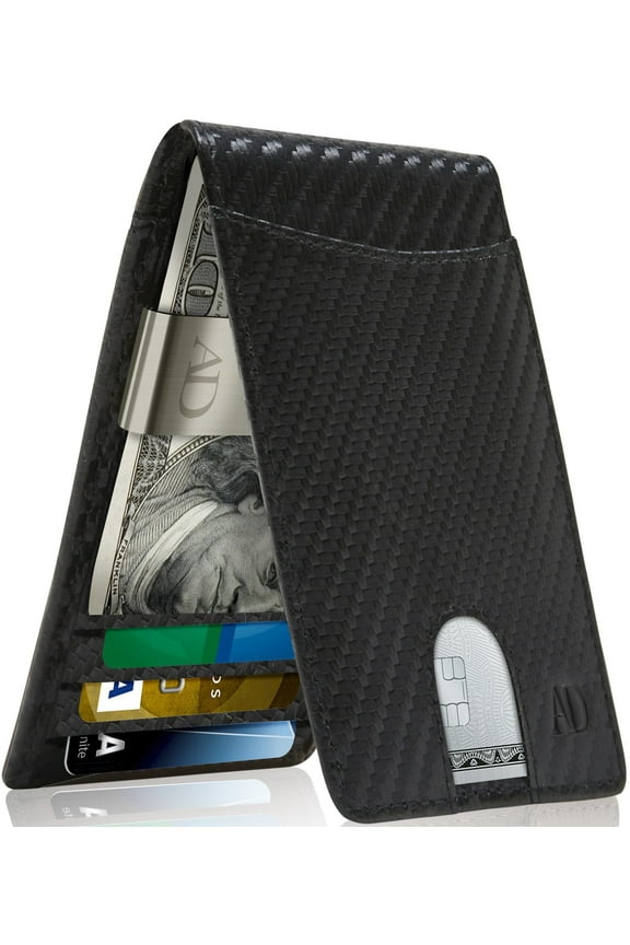 Slim Leather Wallet for Men – RFID Blocking Minimalist Front Pocket Wallet with Money Clip – Genuine Leather Bifold Card Holder – Gift-Ready