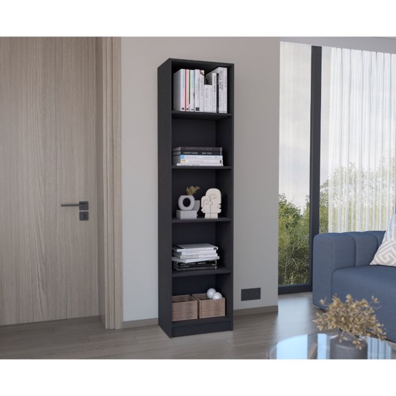 Slim Black Bookcase With 5 Shelves - Ideal For Office, Showcasing Photos, Decor Office/home Efficient Displaying Books, Photos