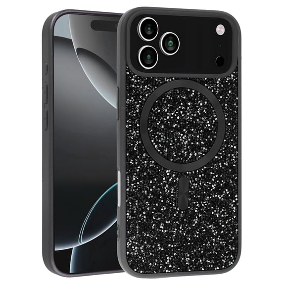 Slim Bling Diamond Crystal Case with Wireless Charging for iPhone 17 Pro Max - Black