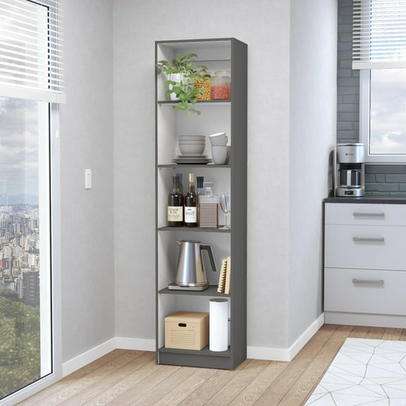 Slim Bookcase With Modern 5-Shelf Design