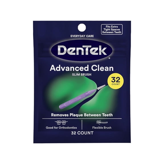 Slim Brush Advanced Clean, Interdental Brushes for Cleaning Between Tight Teeth, Safe for Braces & Dental Work, 32 Count