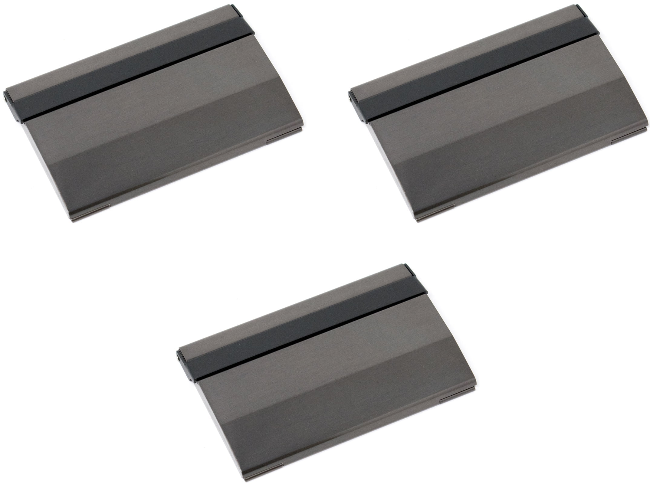 Set of 3 Brushed Metal Business Card Case Holders With Bar Closure Mechanism (Horizontal, Gunmetal)